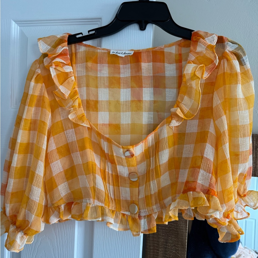 For Love and Lemons Mimosa Crop Top Large Orange Gingham Plaid